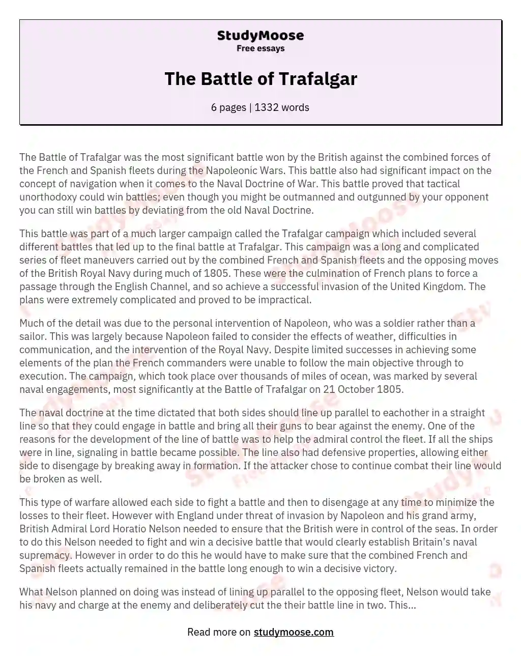Revolutionizing Naval Warfare: The Battle of Trafalgar's Impact essay