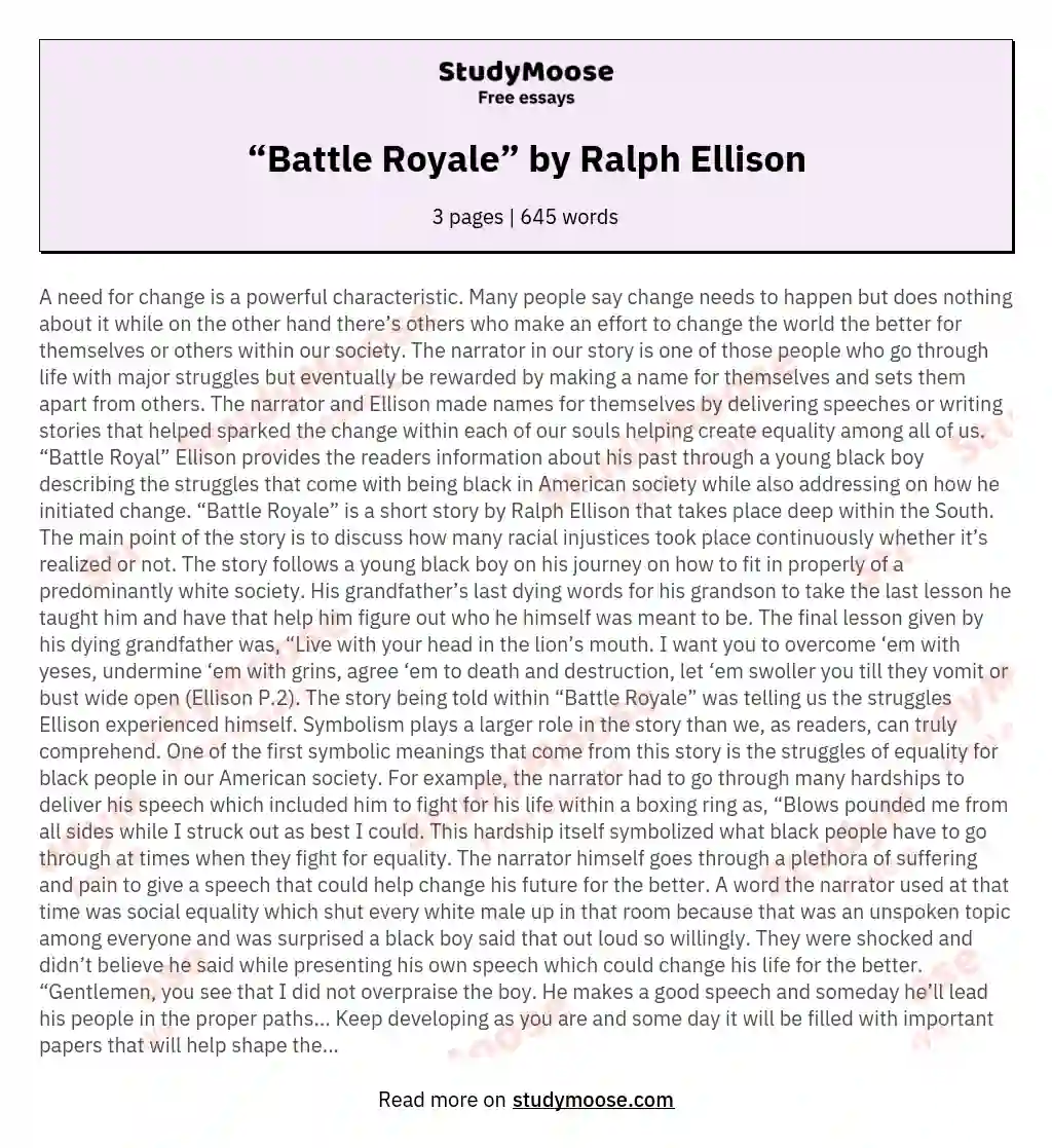 battle royal ralph ellison short story