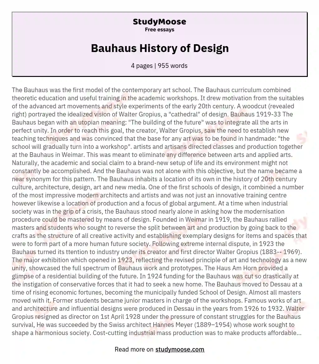 Bauhaus History of Design essay