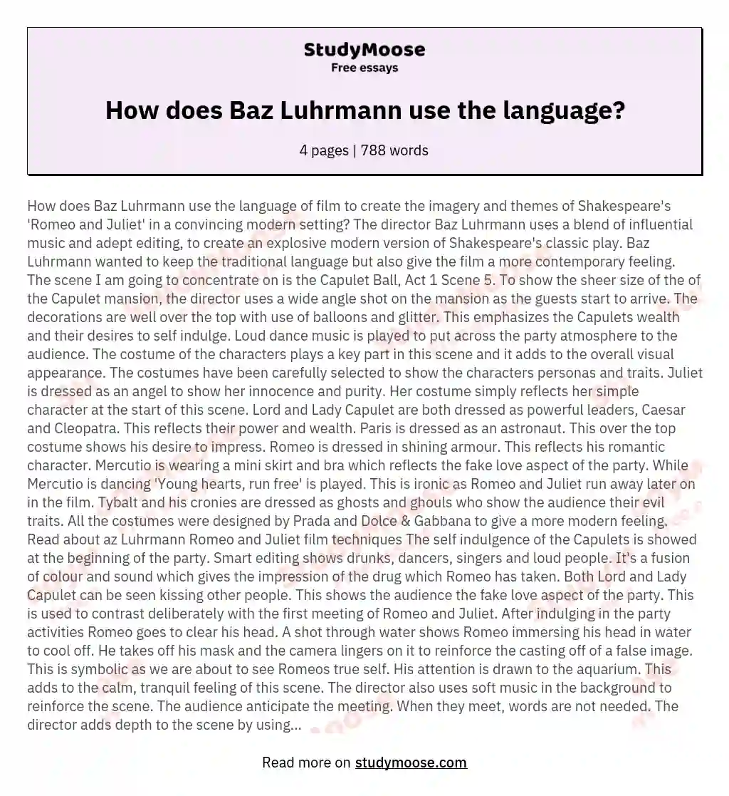 How does Baz Luhrmann use the language? essay
