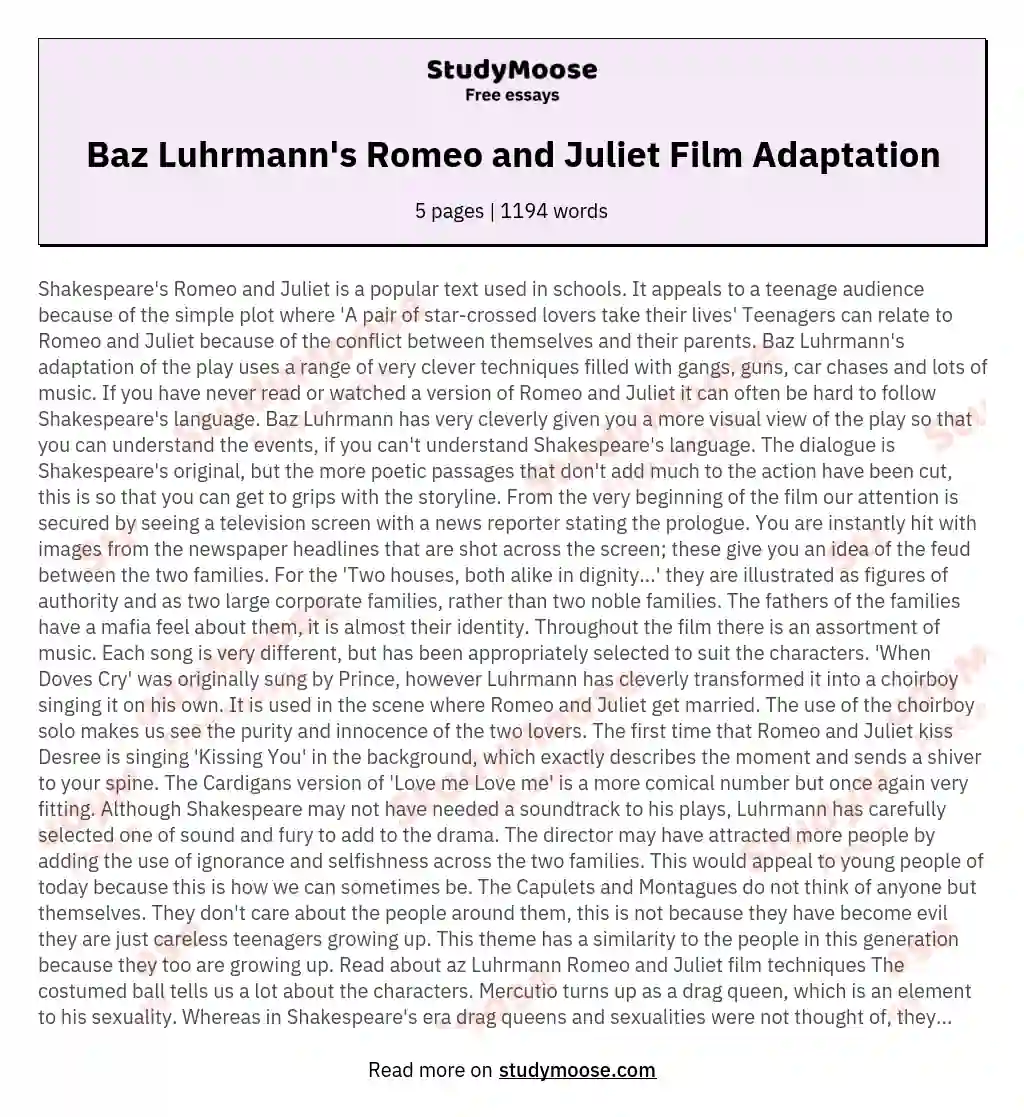 Baz Luhrmann's Romeo and Juliet Film Adaptation