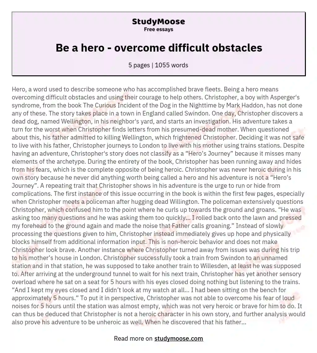 Be a hero - overcome difficult obstacles essay