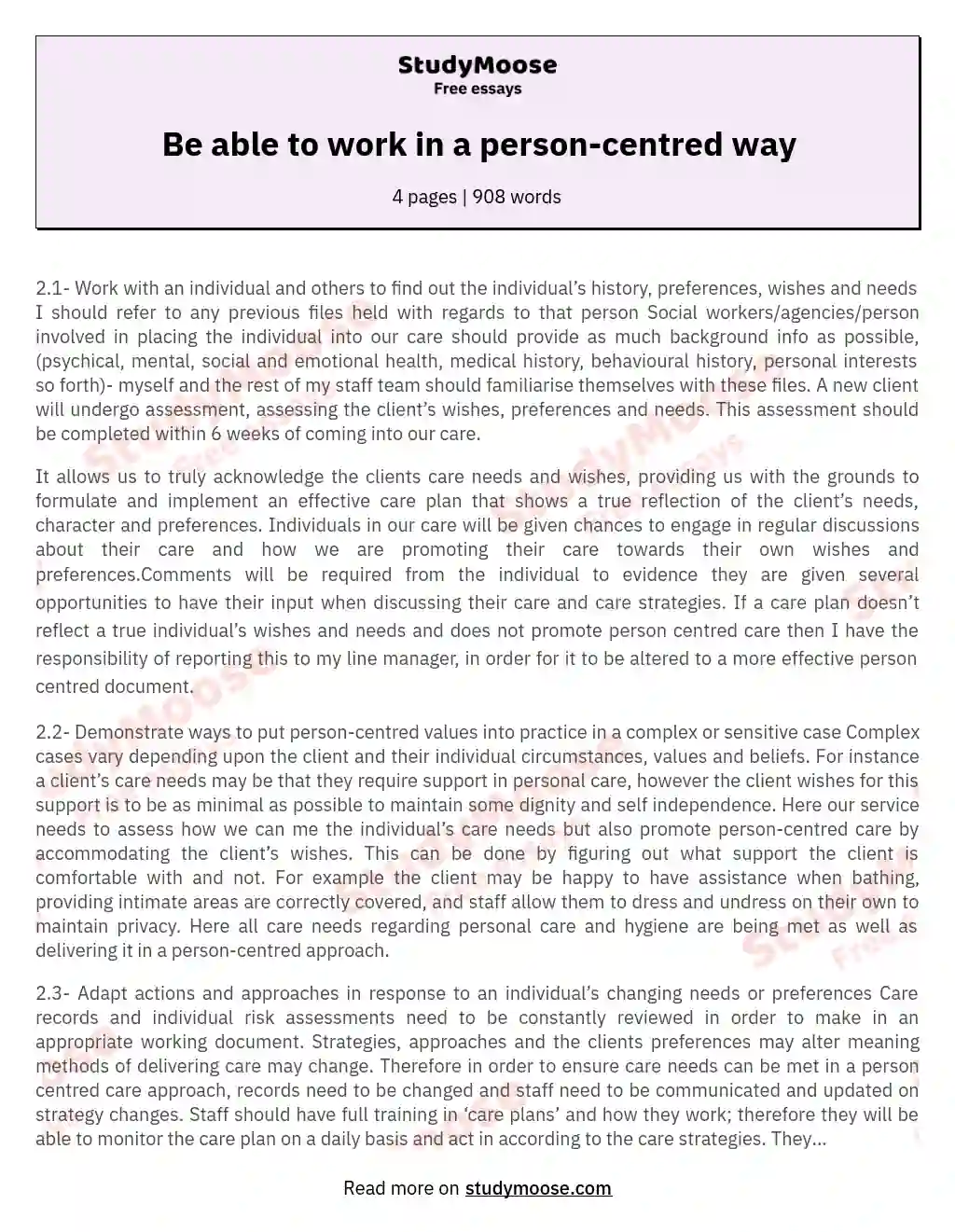 Be able to work in a person-centred way essay