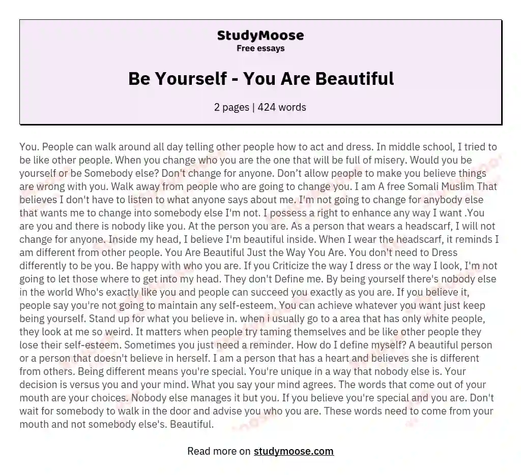 Be Yourself - You Are Beautiful essay