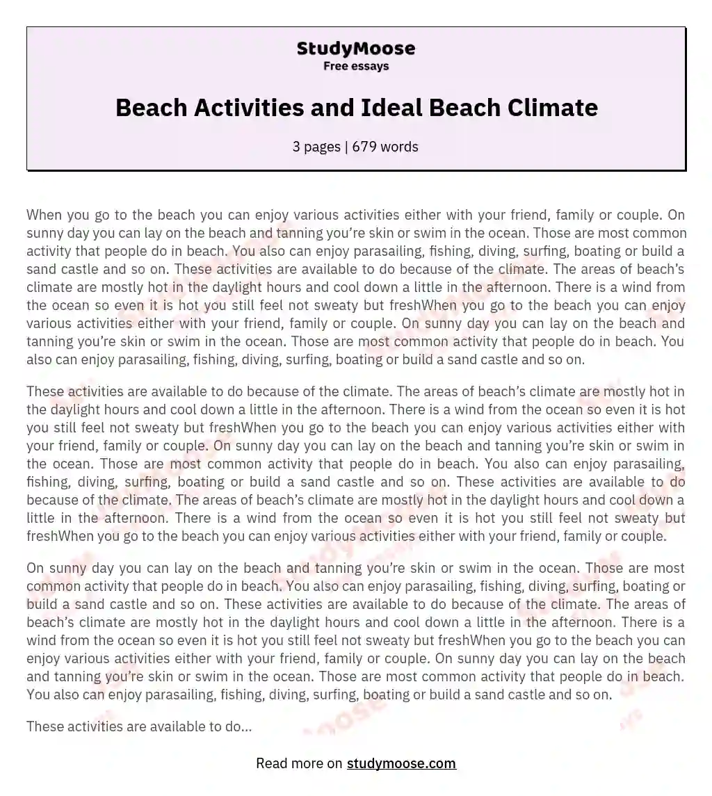 Beach Activities and Ideal Beach Climate essay