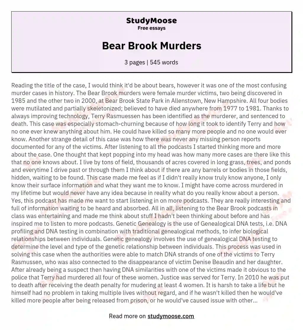 Bear Brook Murders essay