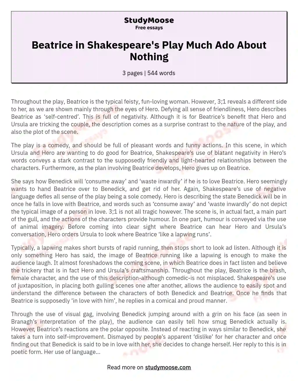 Beatrice in Shakespeare's Play Much Ado About Nothing