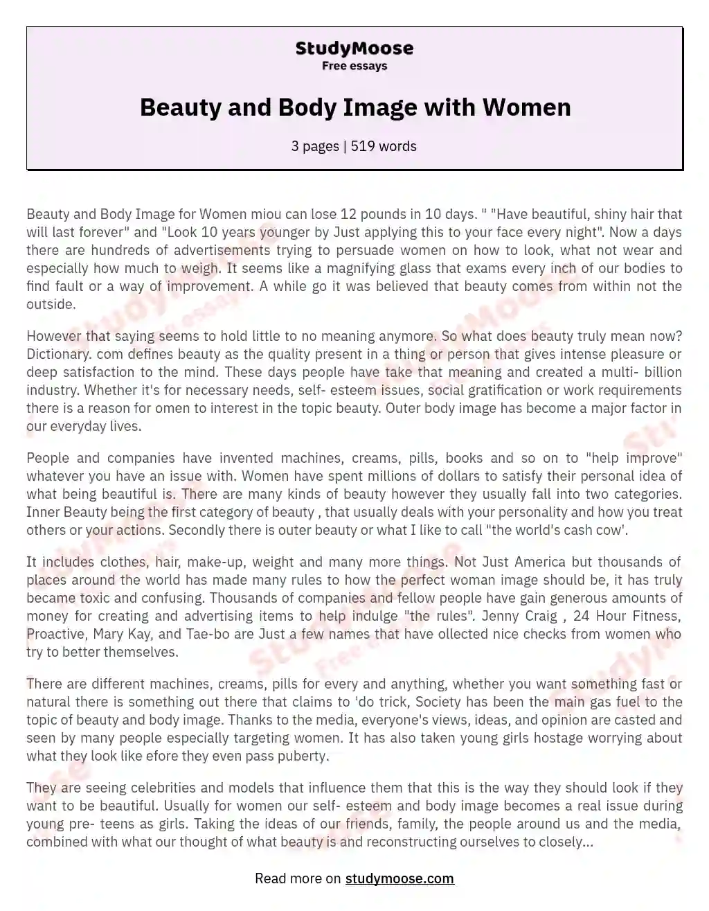 Beauty and Body Image with Women essay