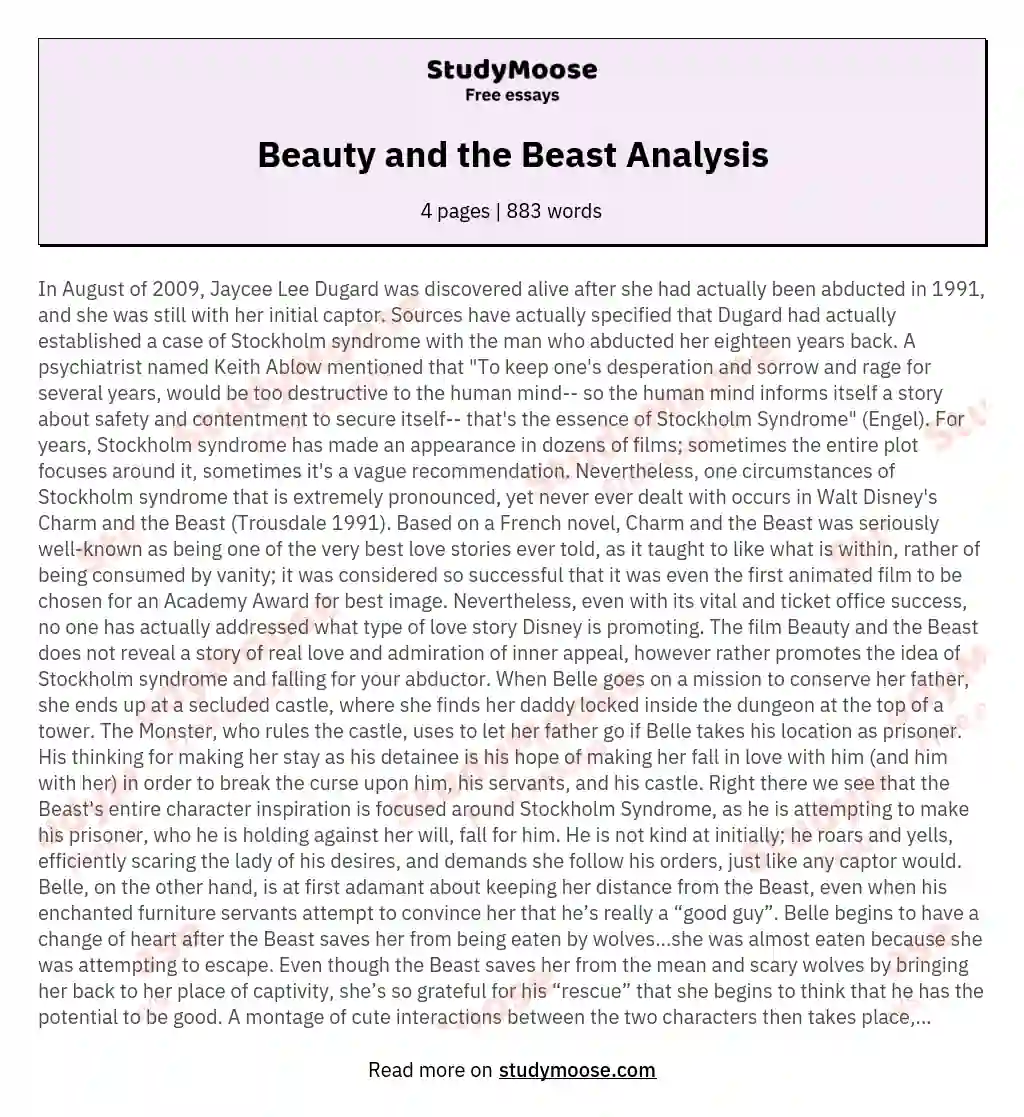 Beauty and the Beast Analysis essay