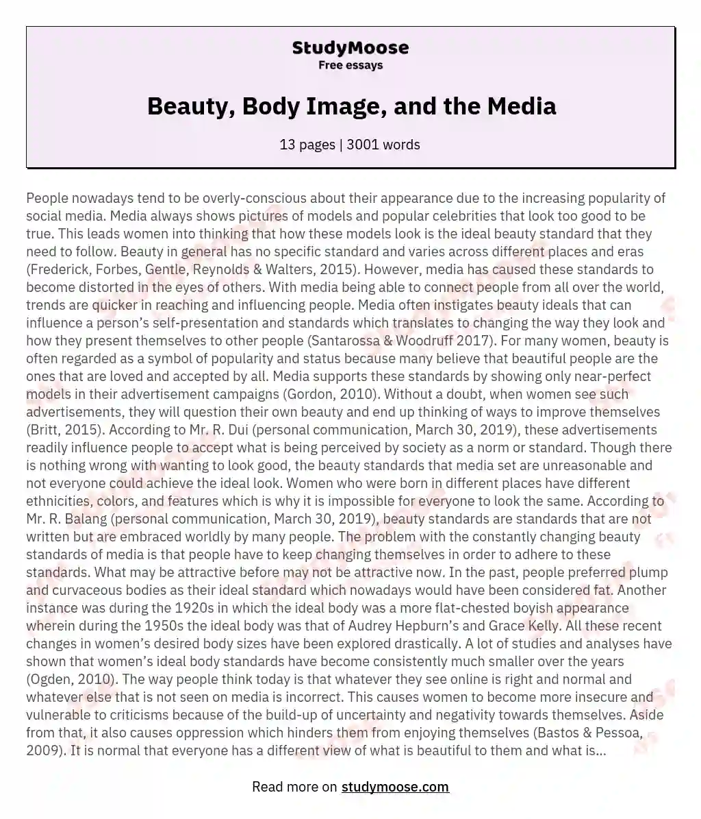 Beauty, Body Image, and the Media essay