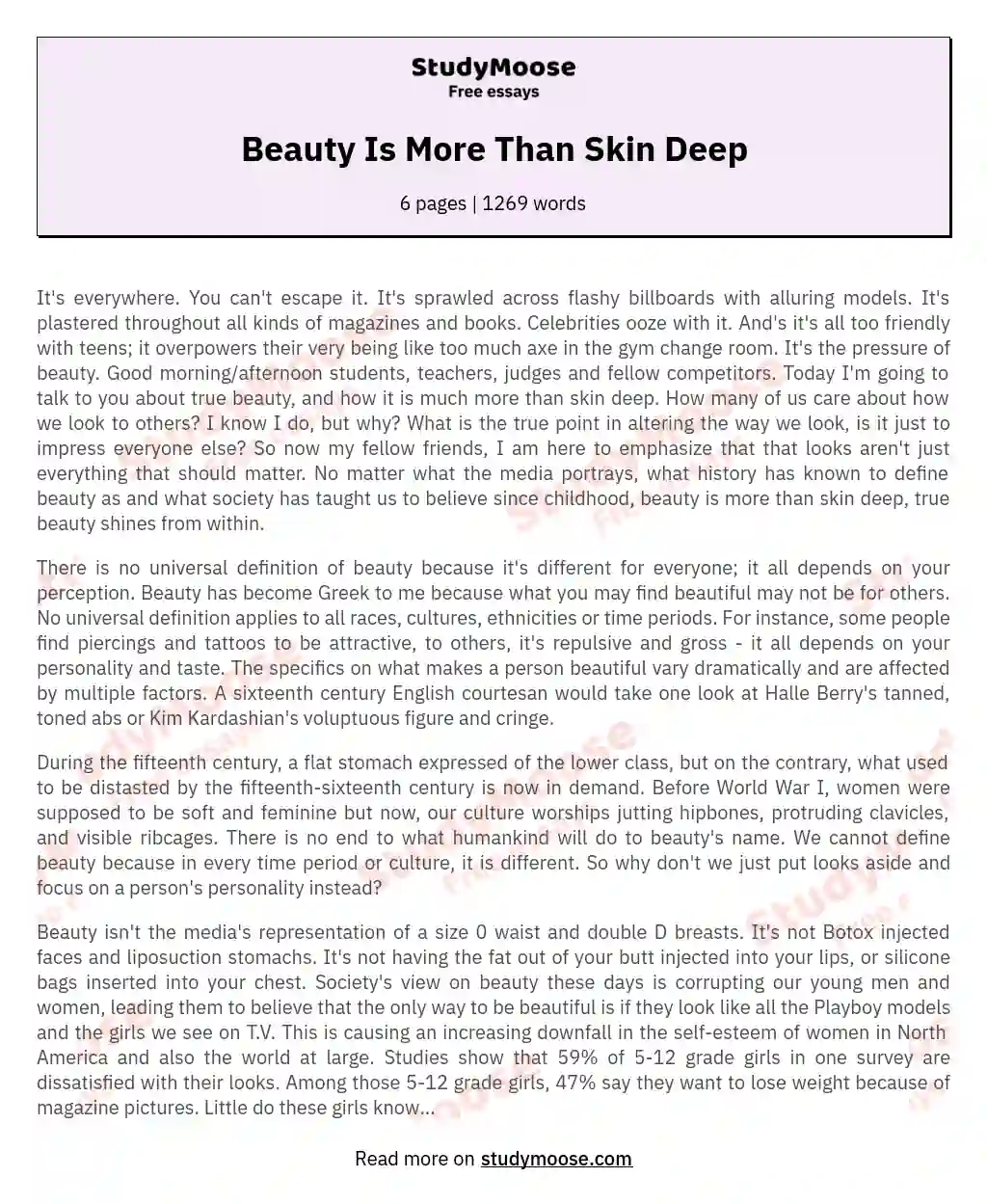 beauty is only skin deep essay pdf