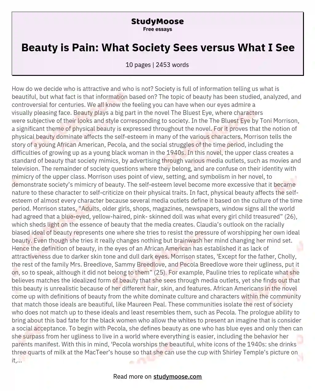 Beauty is Pain: What Society Sees versus What I See essay
