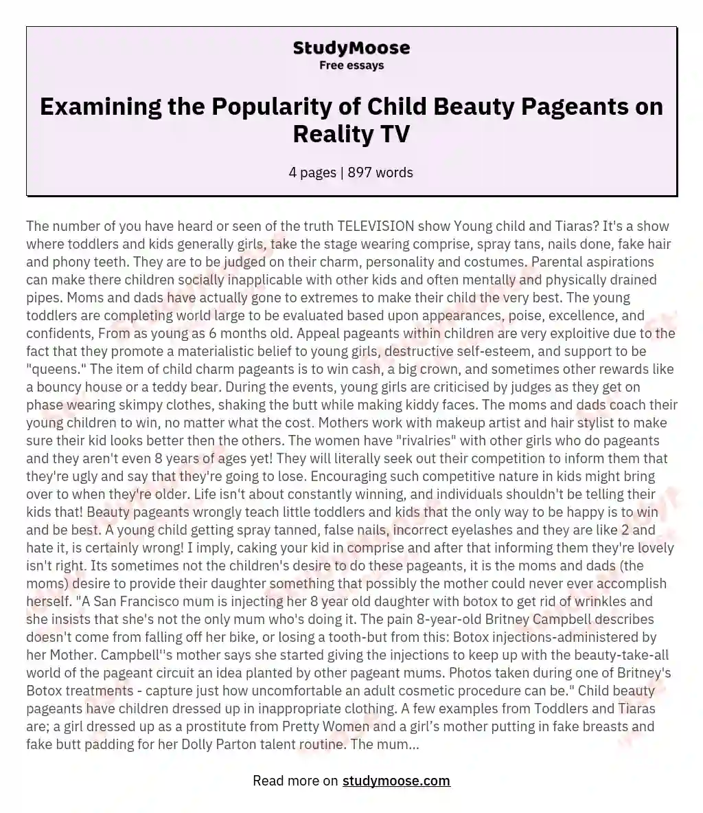 Examining the Popularity of Child Beauty Pageants on Reality TV essay