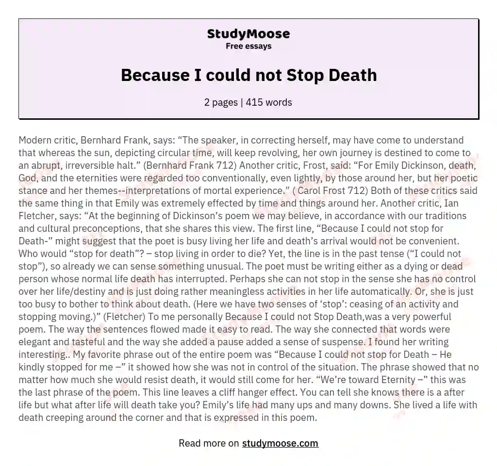 Because I could not Stop Death essay