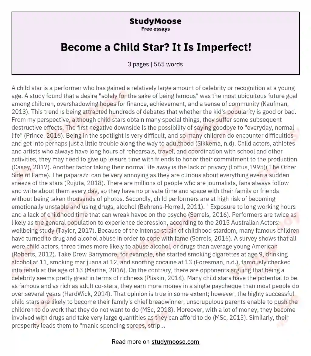 Become a Child Star? It Is Imperfect! essay
