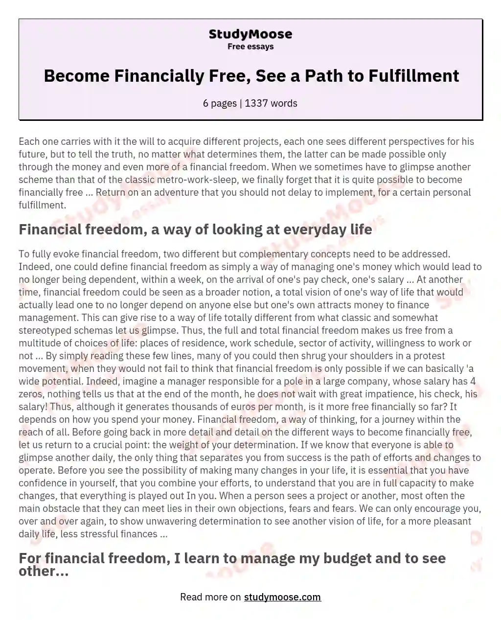 Become Financially Free, See a Path to Fulfillment