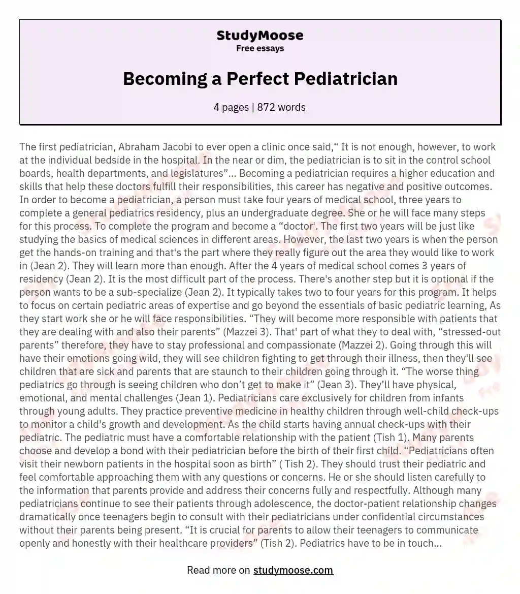 Becoming a Perfect Pediatrician essay