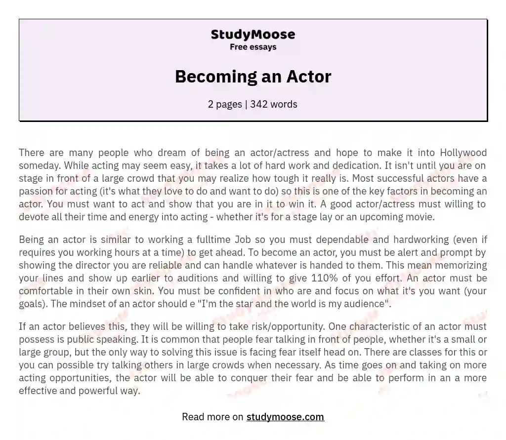 Persuasive Essay On Acting In Hollywood