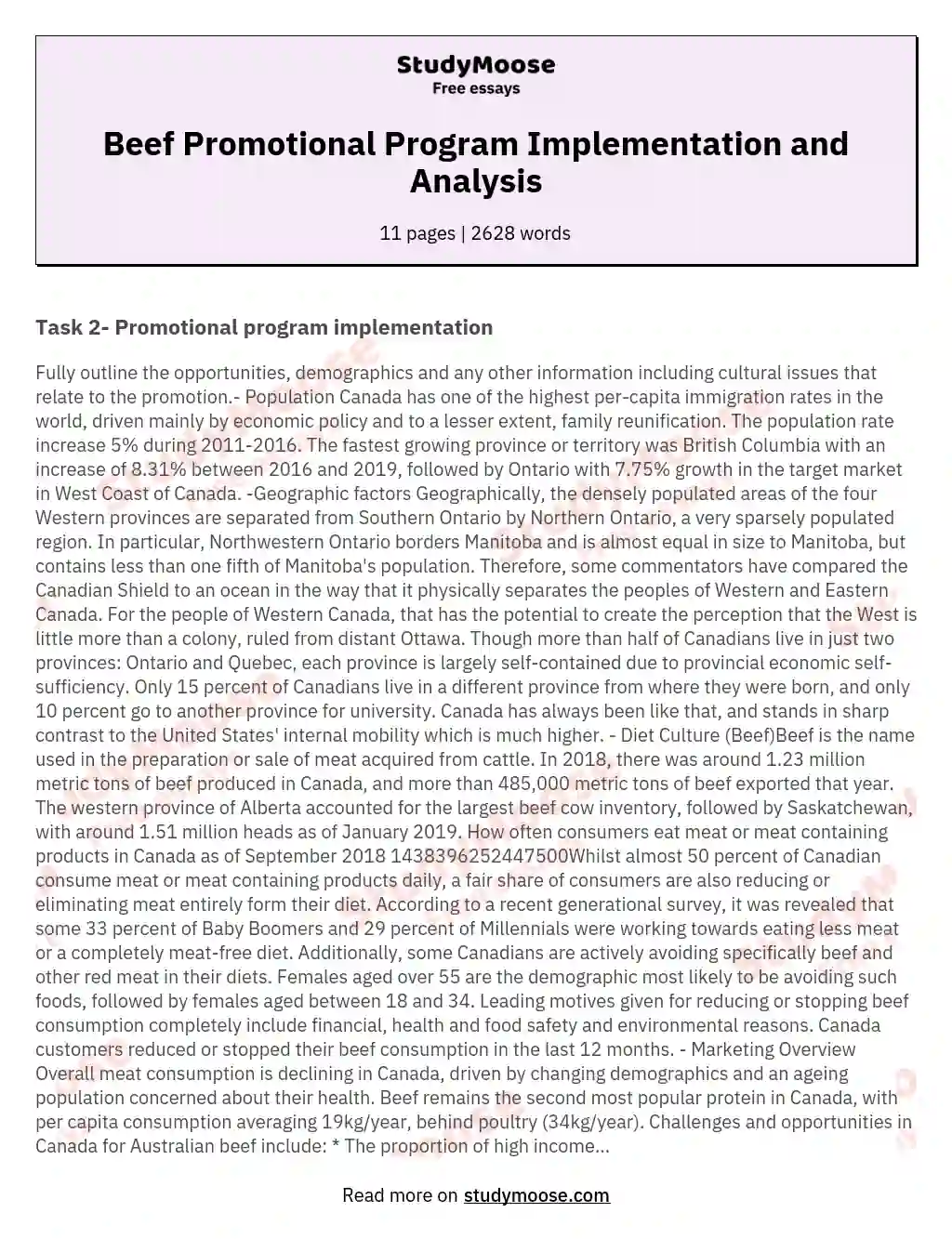 Beef Promotional Program Implementation and Analysis essay
