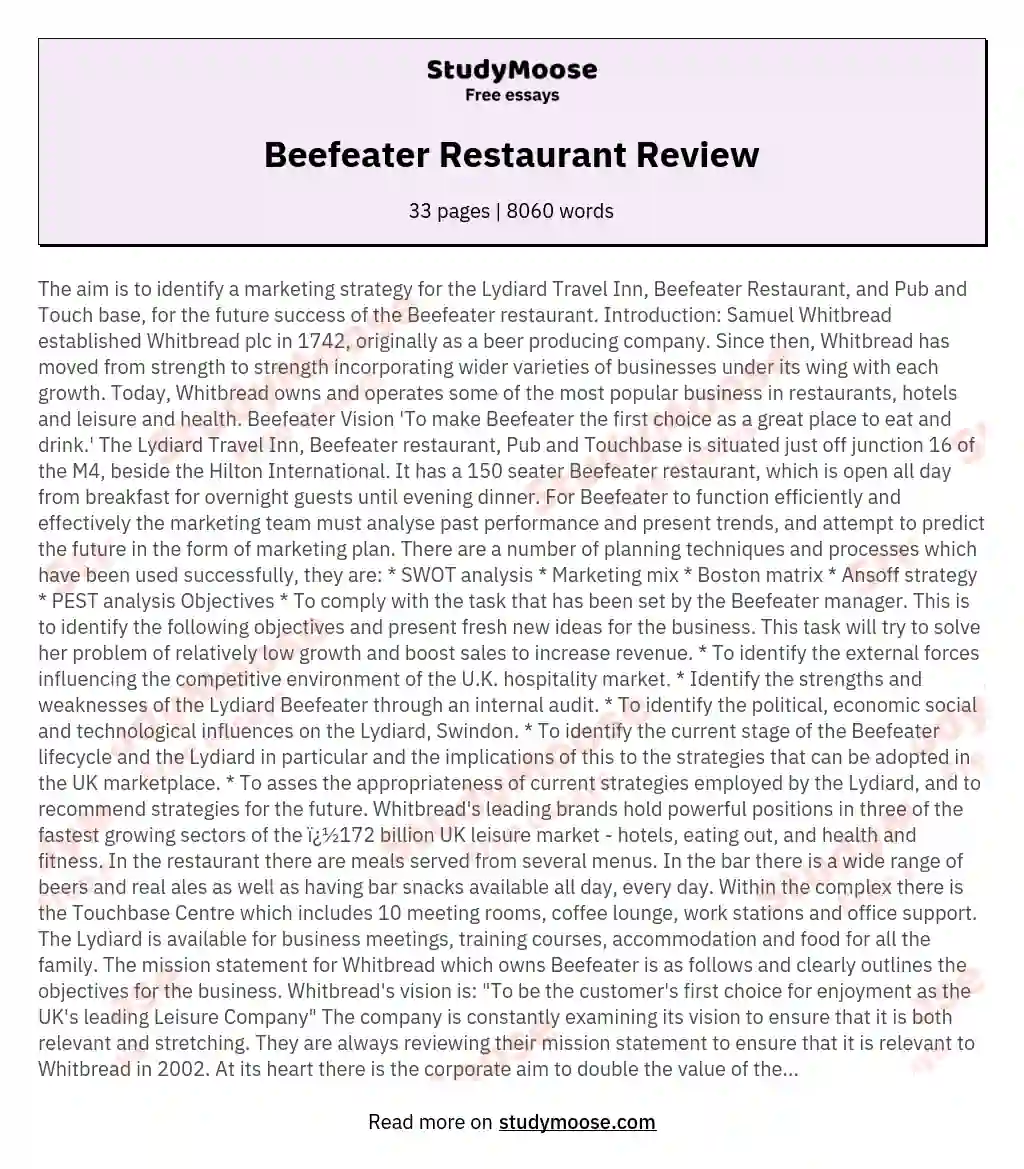 Beefeater Restaurant Review