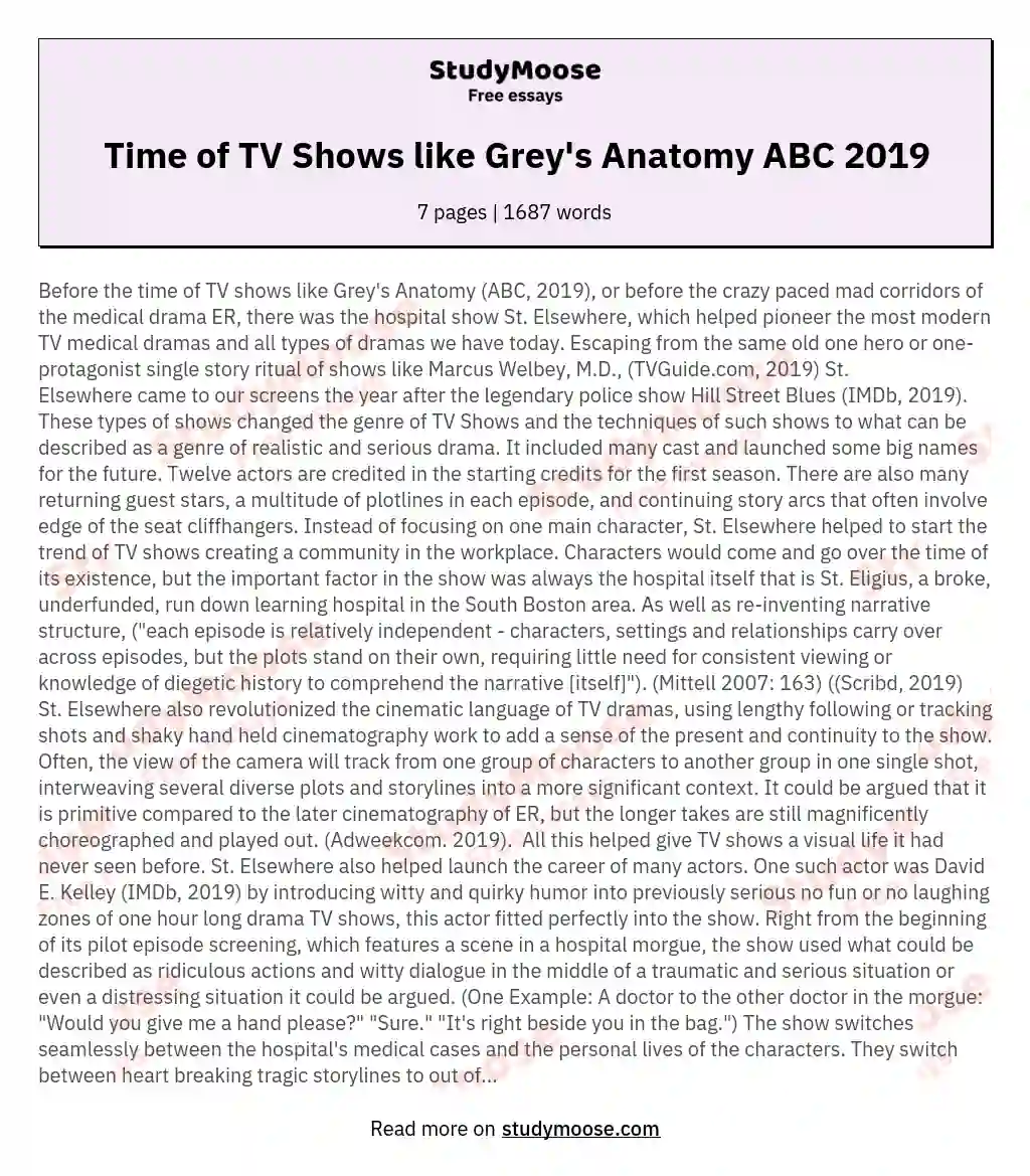 Time of TV Shows like Grey's Anatomy ABC 2019 essay