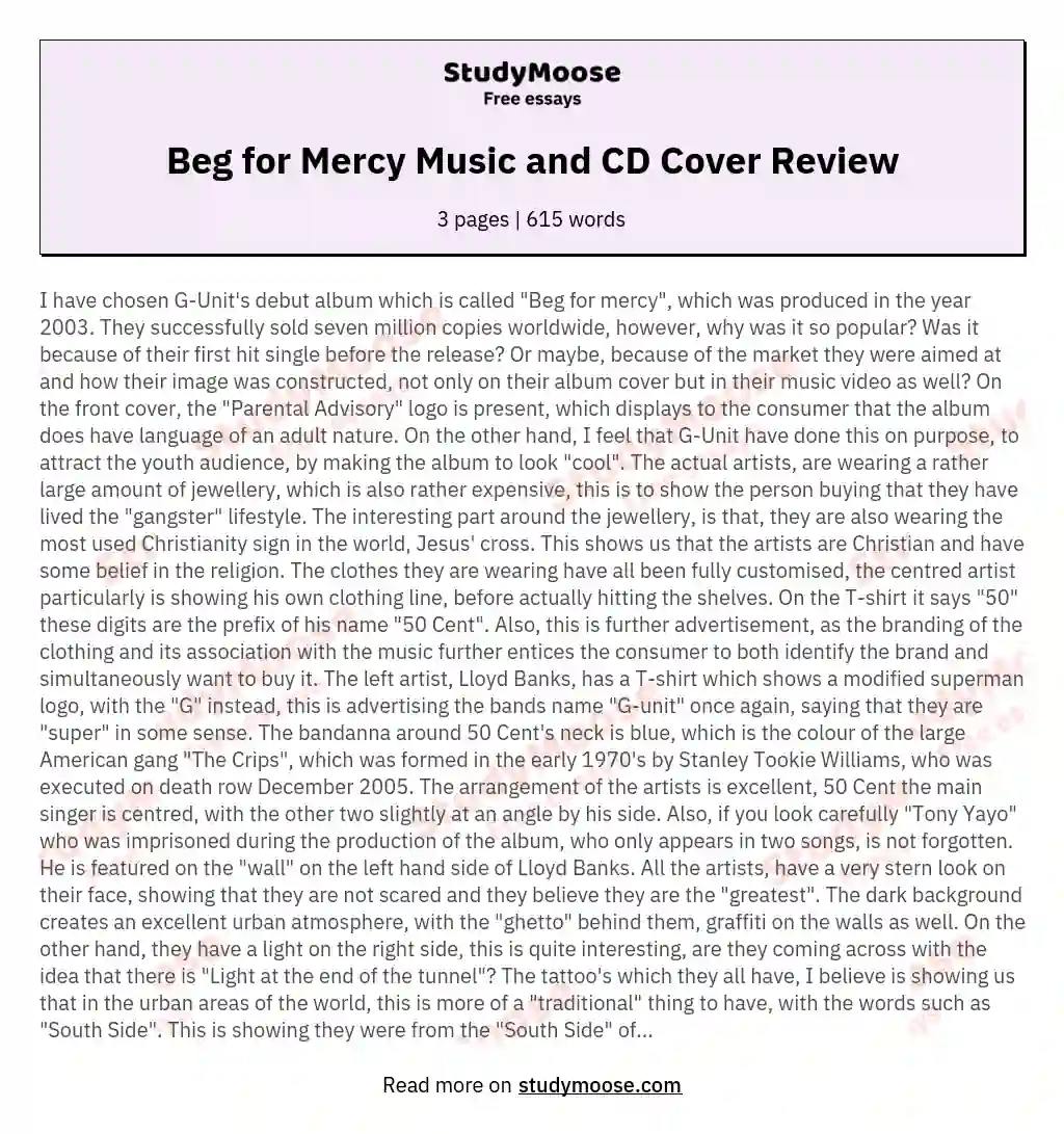 Beg for Mercy Music and CD Cover Review