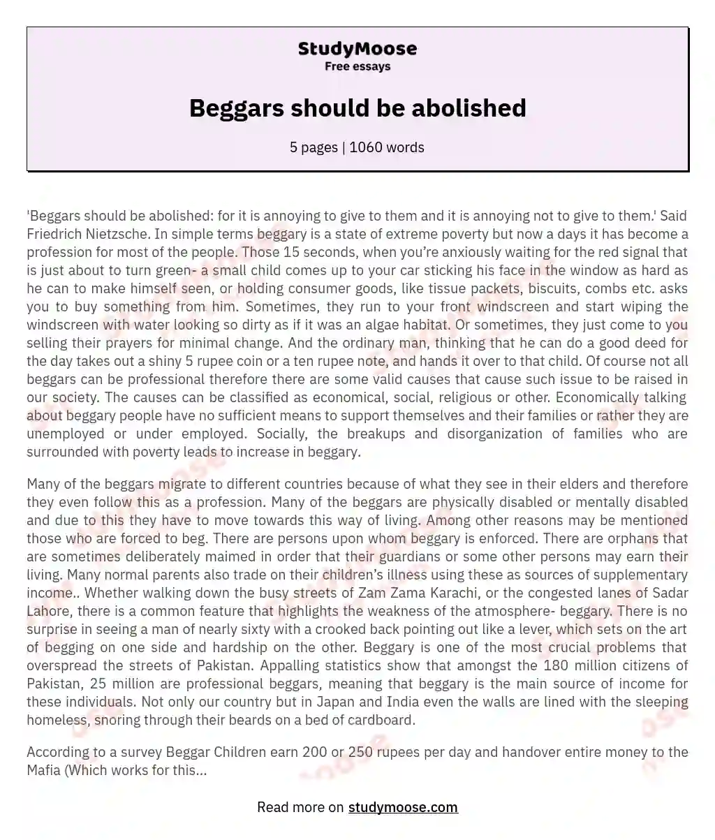 Beggars should be abolished essay