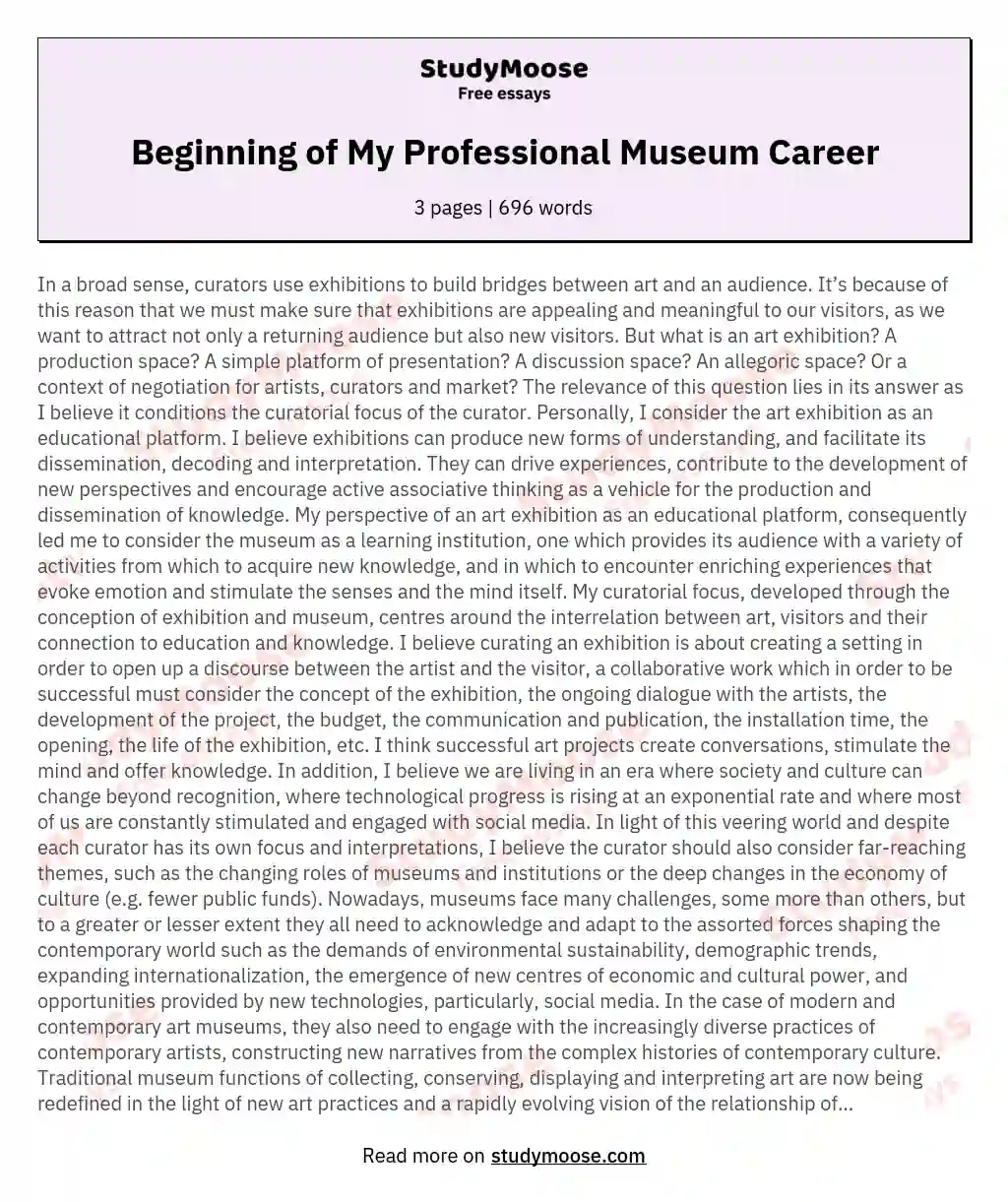 Beginning of My Professional Museum Career