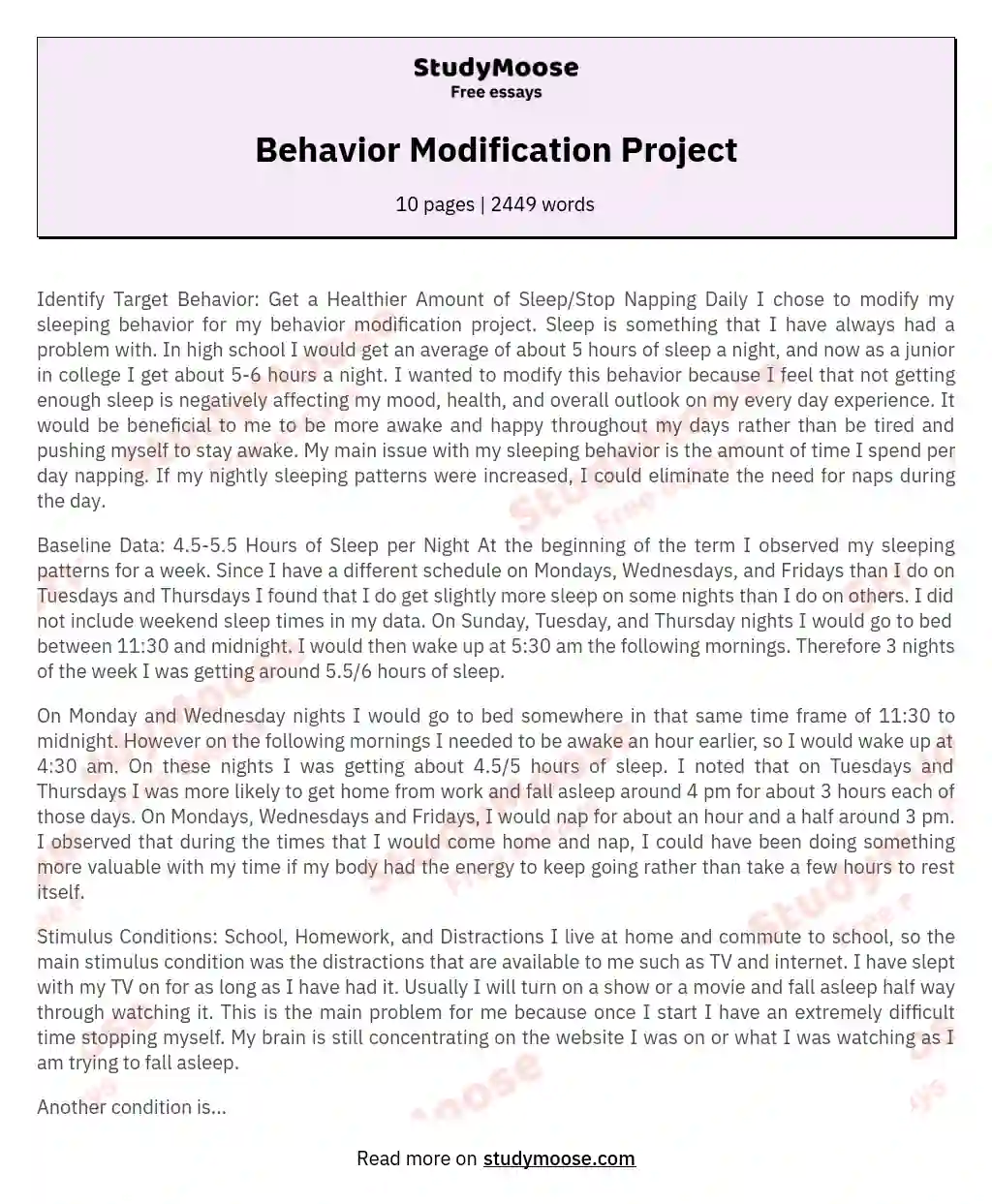 Behavior Modification Project essay