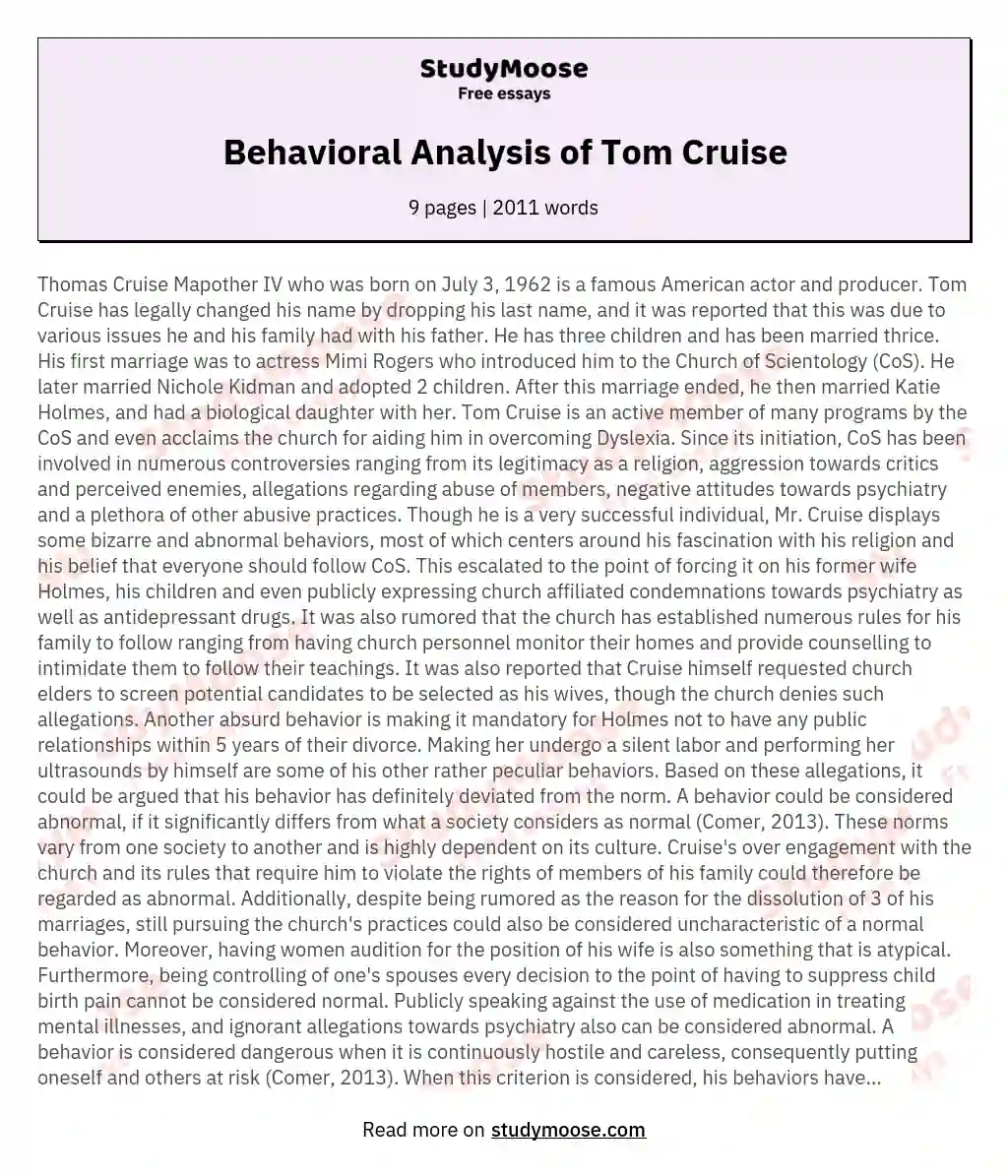 Behavioral Analysis of Tom Cruise essay
