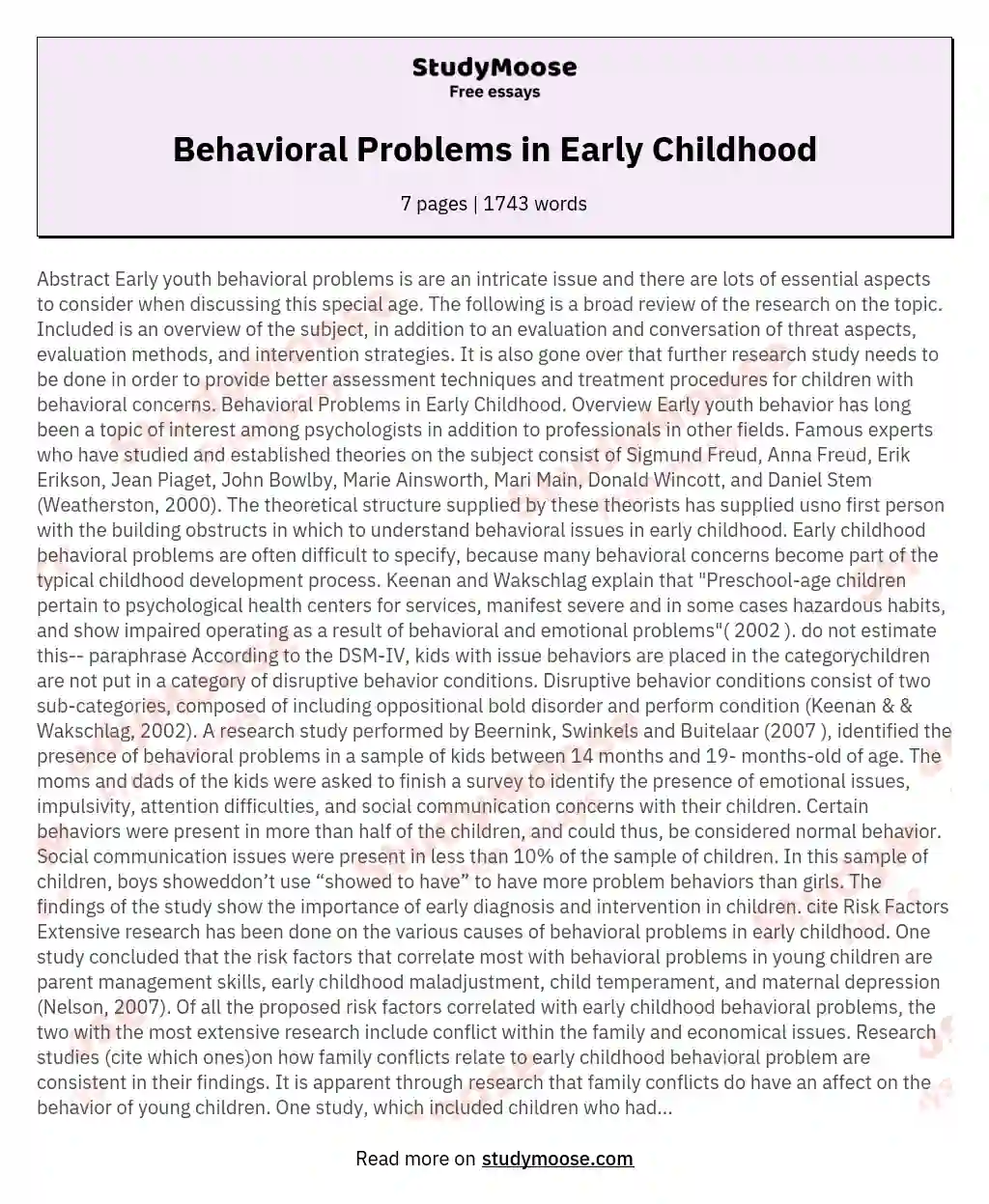 Behavioral Problems in Early Childhood essay
