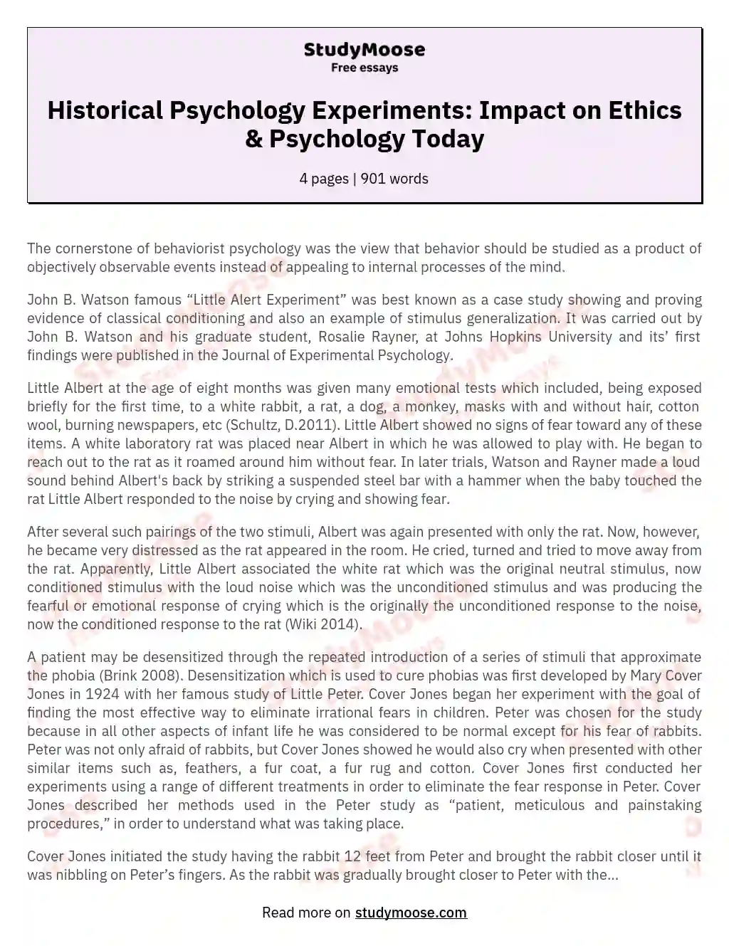 Historical Psychology Experiments: Impact on Ethics & Psychology Today essay