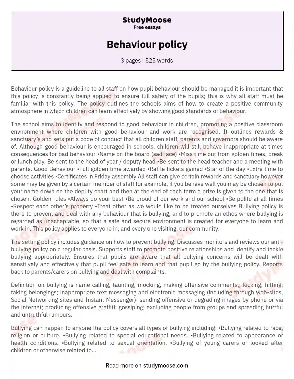 Behaviour policy essay