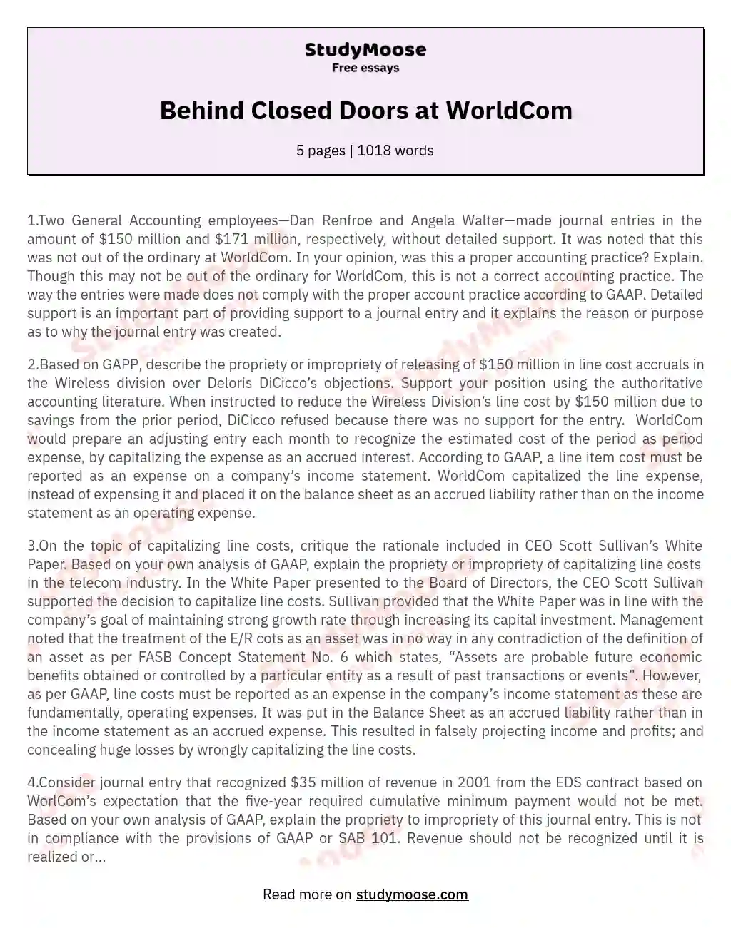 Behind Closed Doors at WorldCom essay