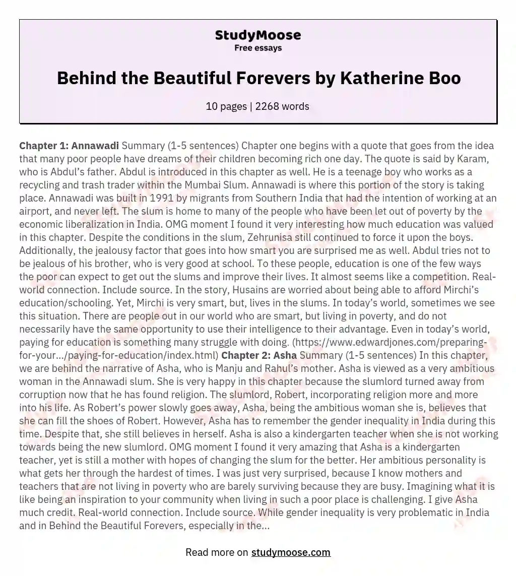 Behind the Beautiful Forevers by Katherine Boo essay