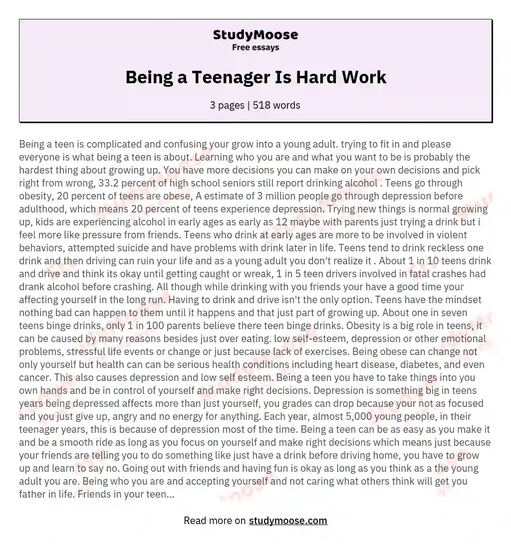 Being a Teenager Is Hard Work essay
