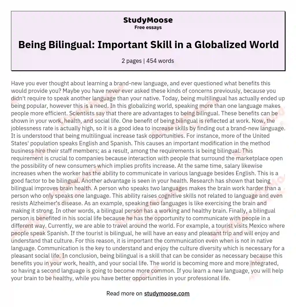 Being Bilingual: Important Skill in a Globalized World