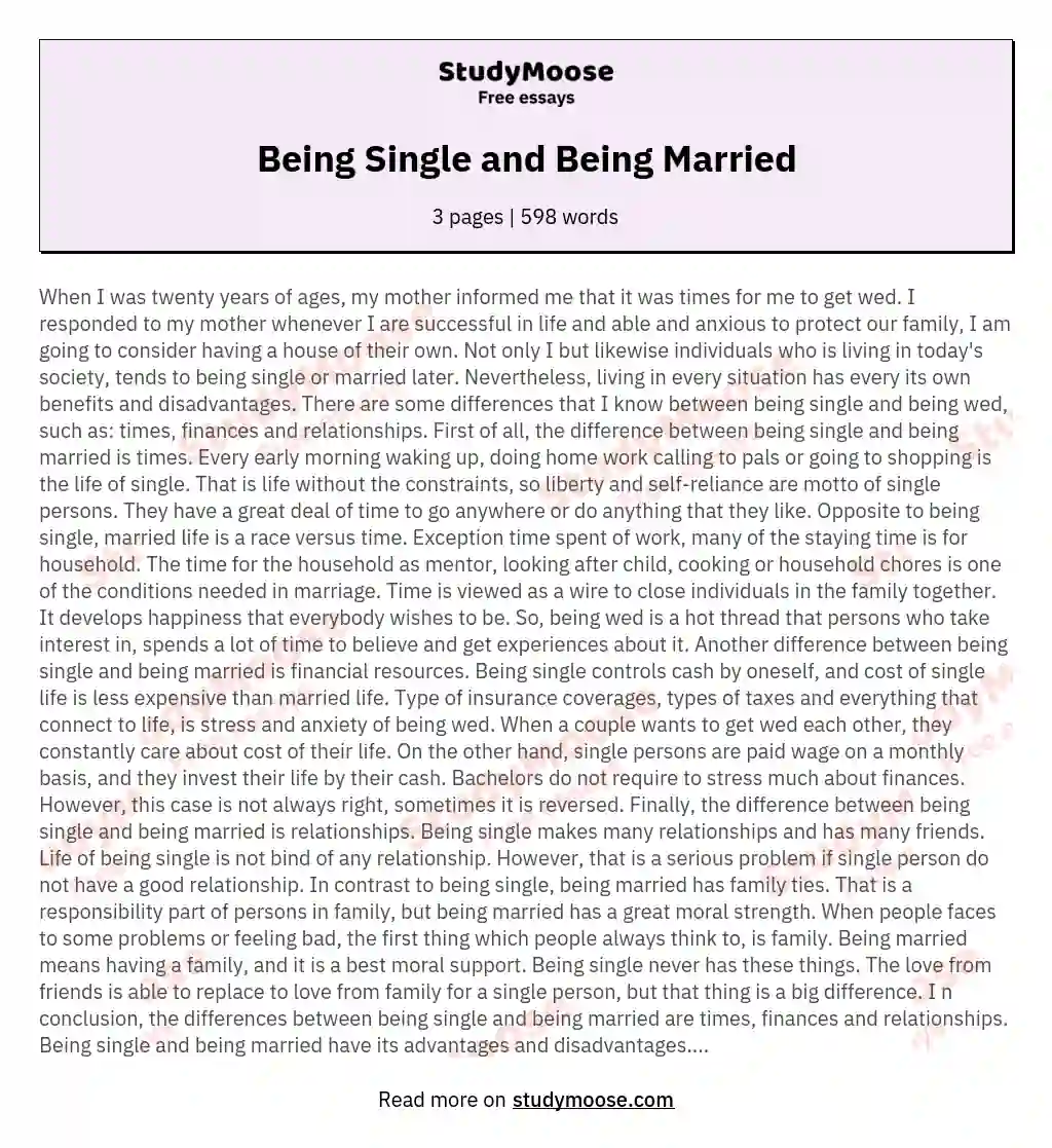 Being Single and Being Married