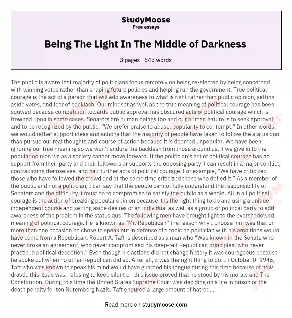Being The Light In The Middle of Darkness  essay