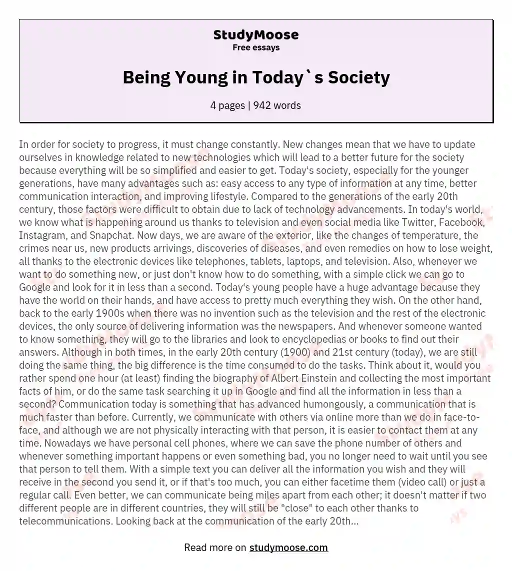 Being Young in Today`s Society essay