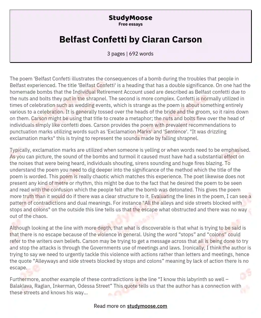 Belfast Confetti by Ciaran Carson essay