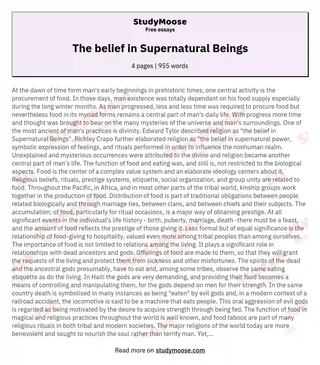 The belief in Supernatural Beings essay