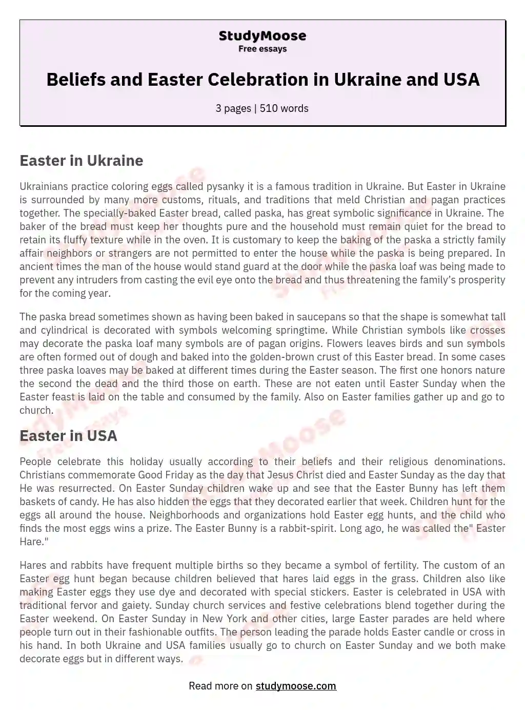 Beliefs and Easter Celebration in Ukraine and USA