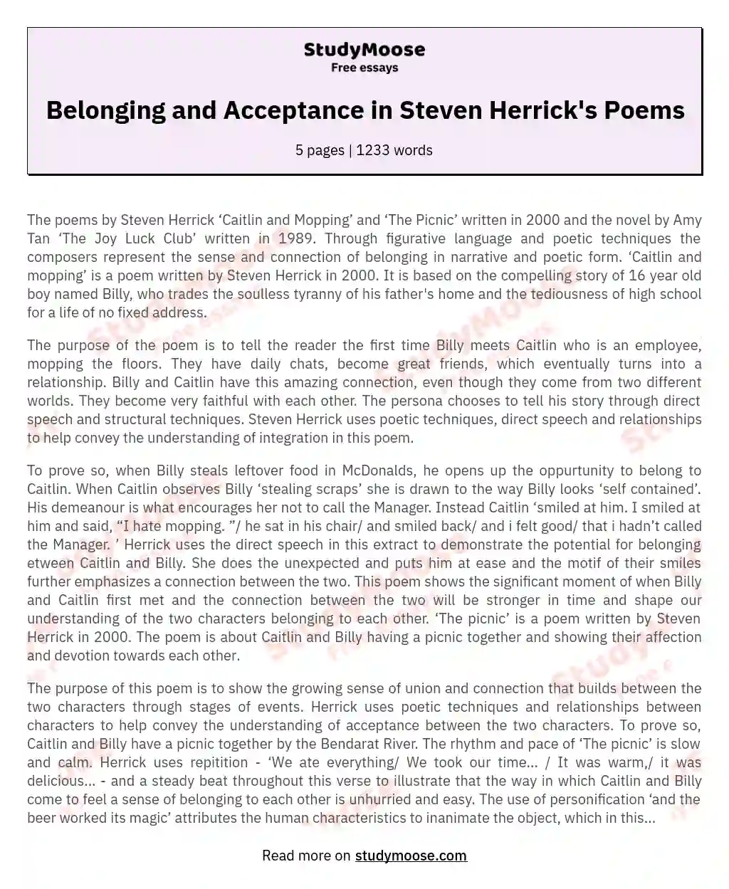Belonging and Acceptance in Steven Herrick's Poems