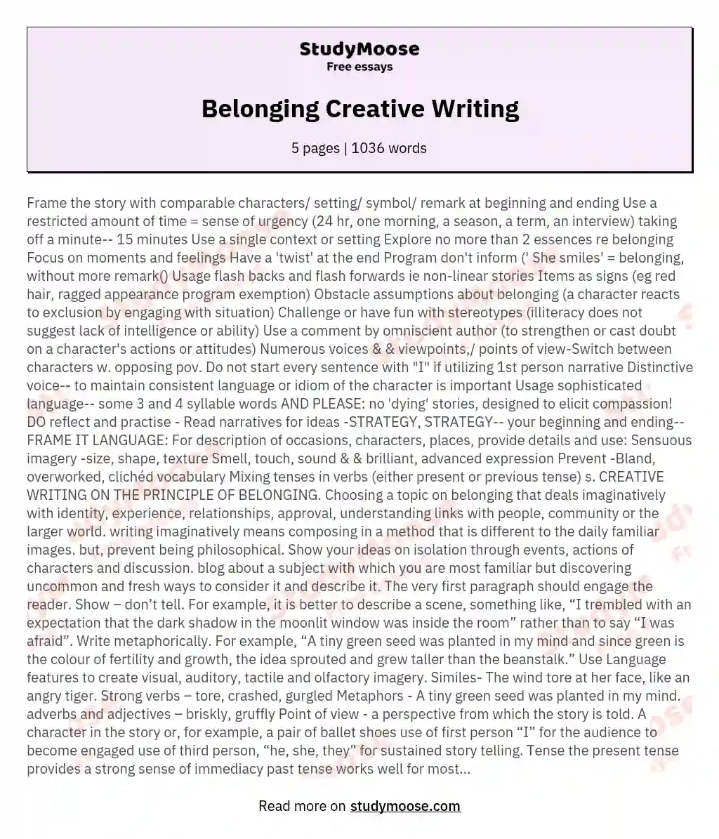 Belonging Creative Writing