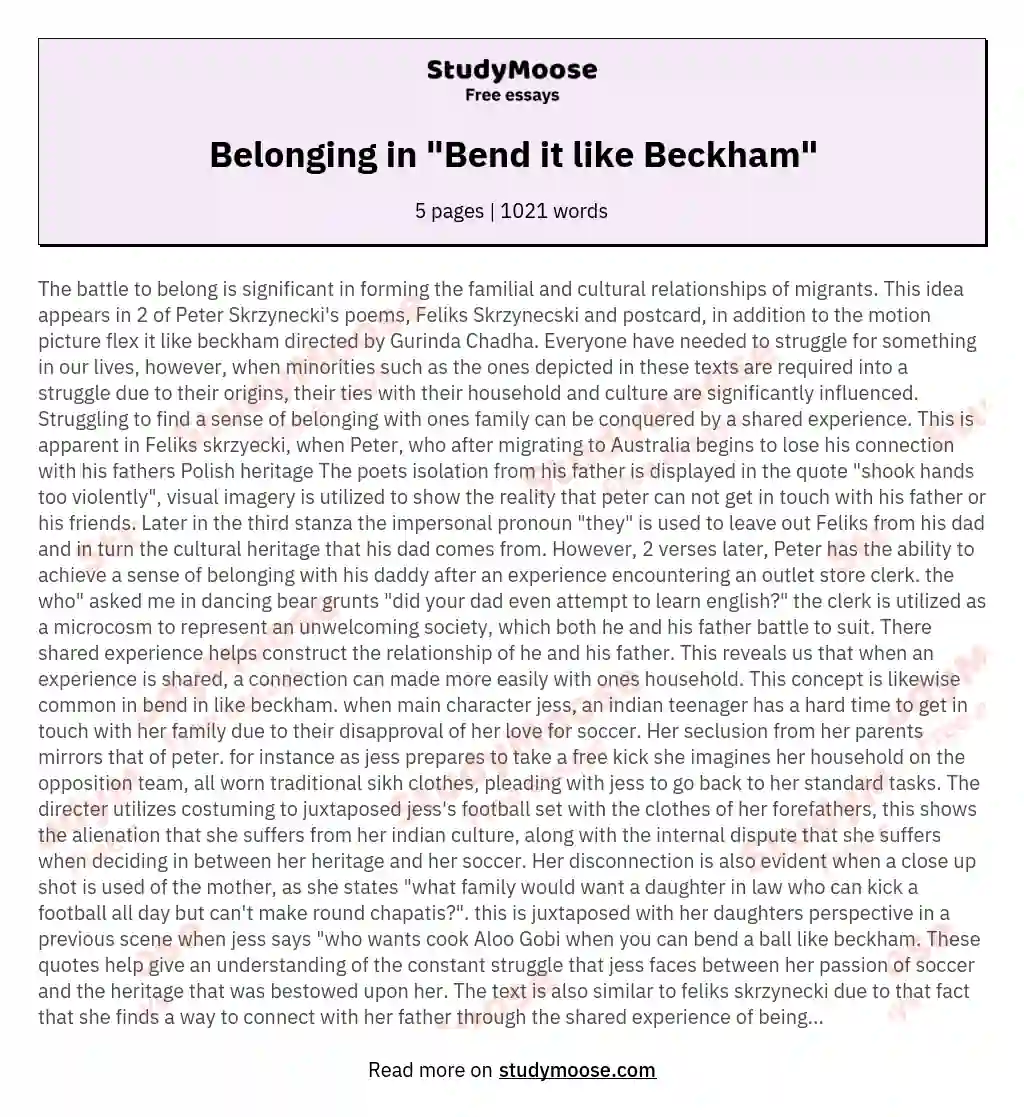 Belonging in "Bend it like Beckham"