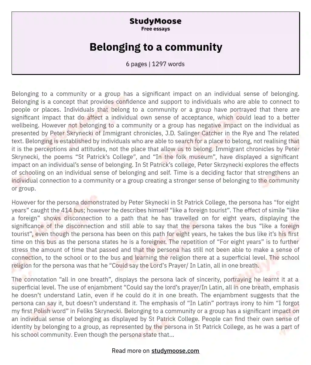 Belonging to a community