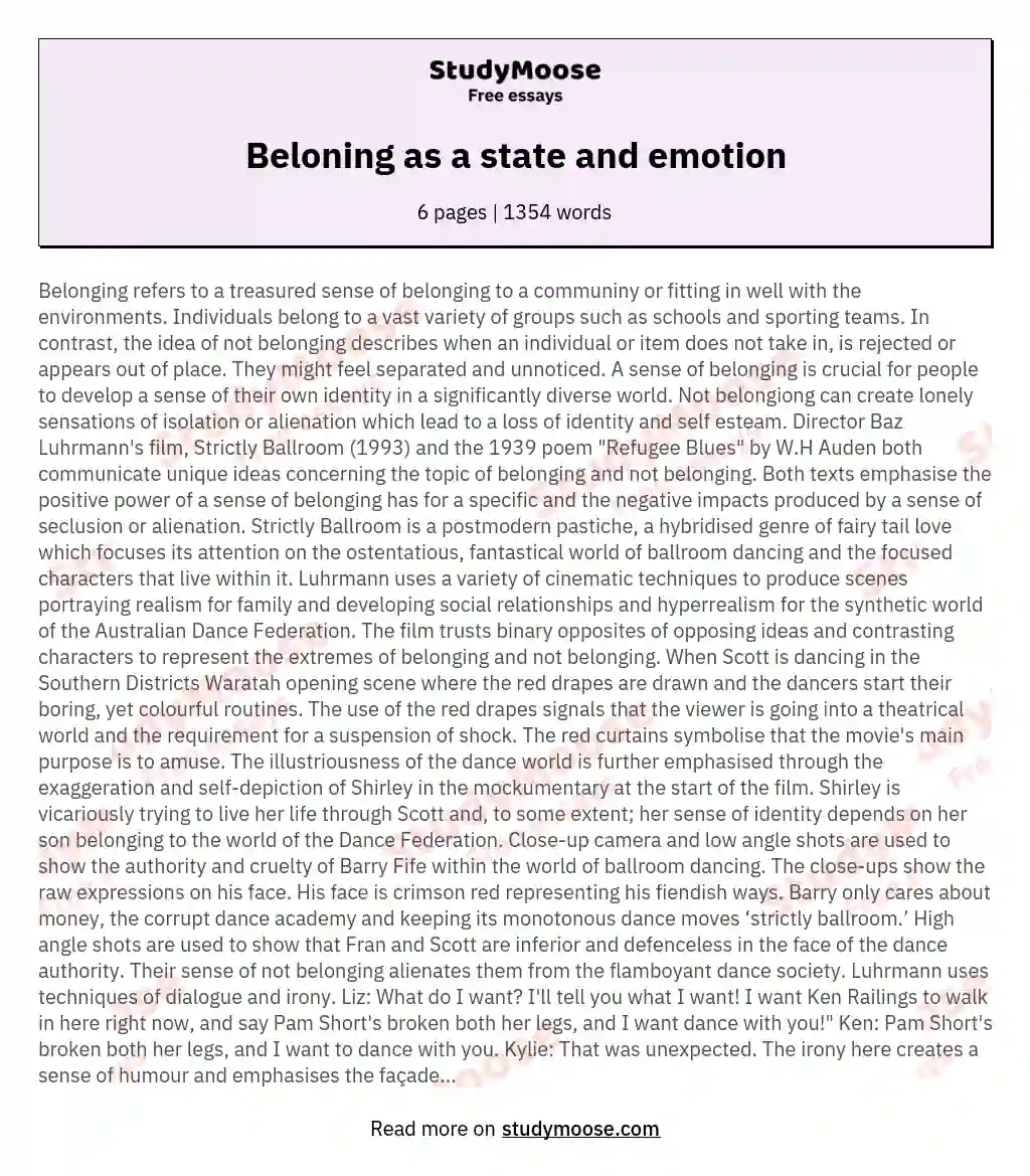 Beloning as a state and emotion essay