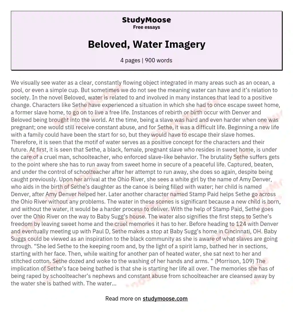 Beloved, Water Imagery essay