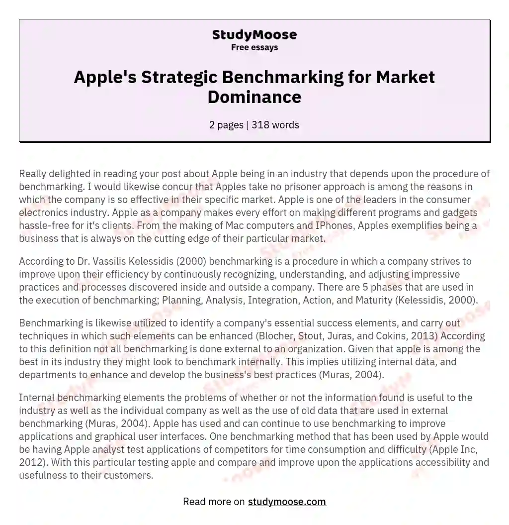 Apple's Strategic Benchmarking for Market Dominance essay